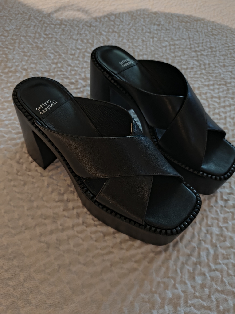 Jeffrey Campbell Black Crossover Platform Mule Heels